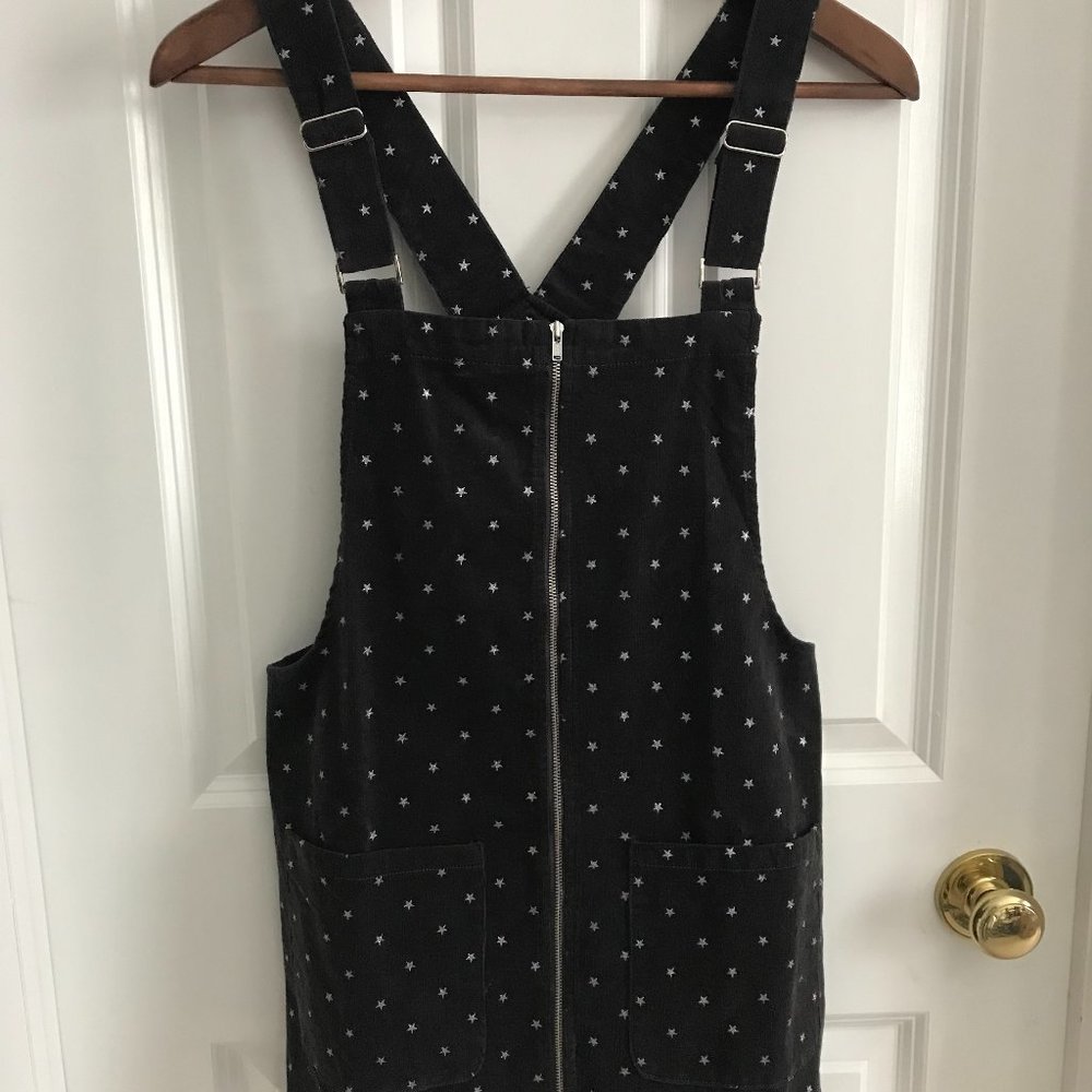 Girls Corduroy Overall Skirt Black with Sliver Stars